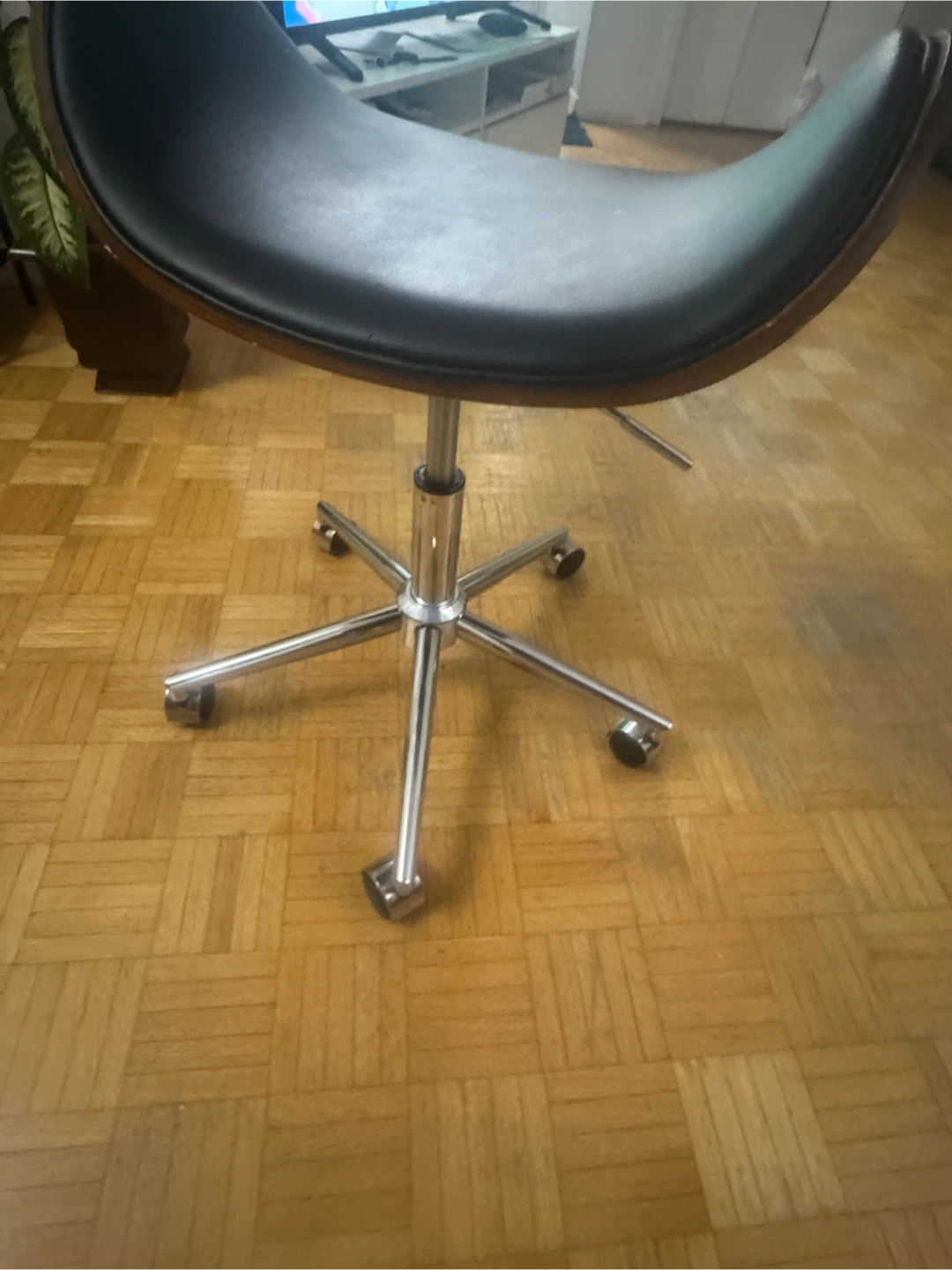 Black Leather Office Chair with Chrome Base - photo 2