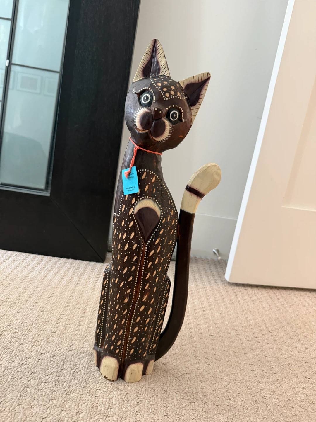 Hand-Carved Wooden Cat Figurine