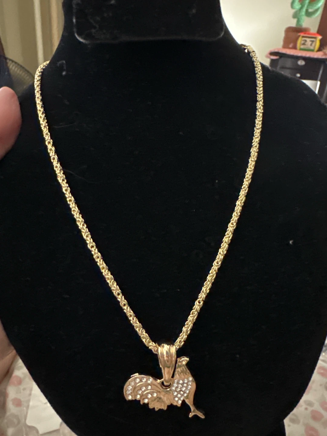 14kGold laminated rope Necklace with Rooster Pendant