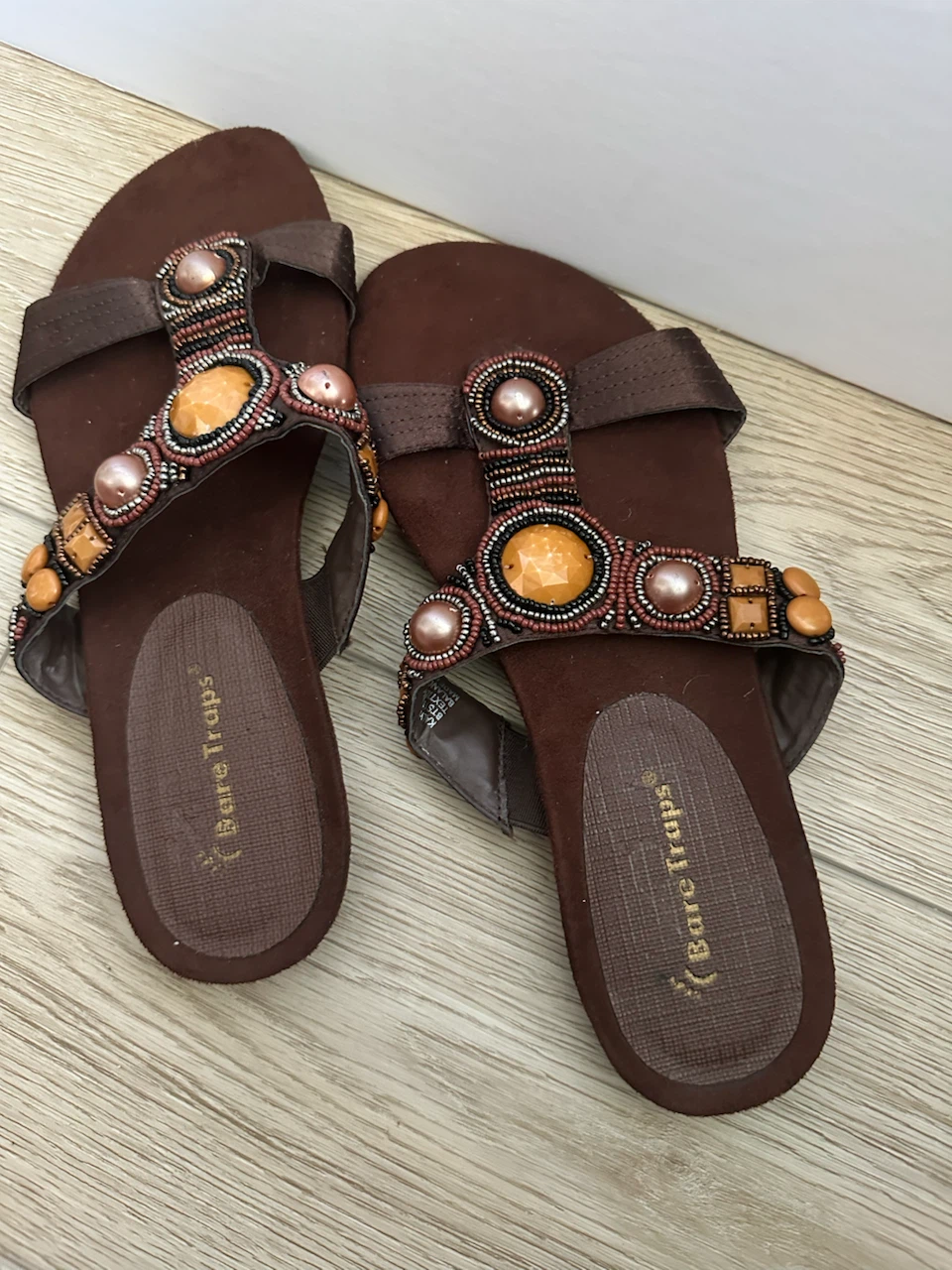 Bare Traps Brown Beaded Sandals