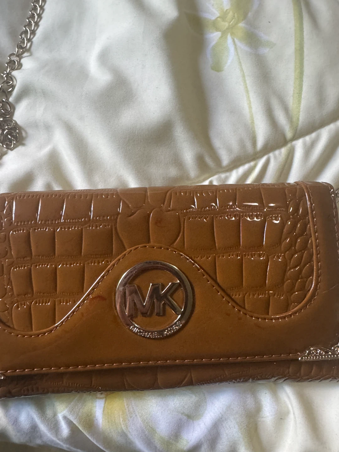 Michael Kors Brown Croc Embossed Chain Wallet