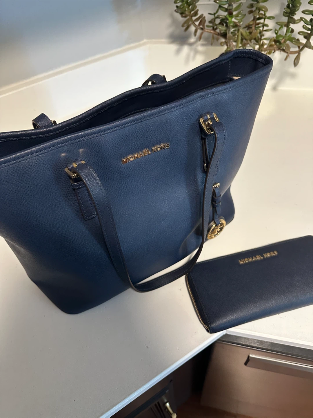 Michael Kors Navy Tote Bag and Wallet Set