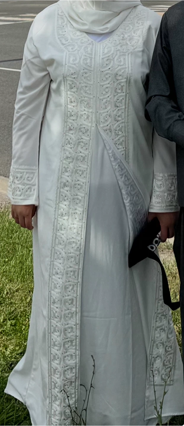 Large White Embellished Abaya with scarf