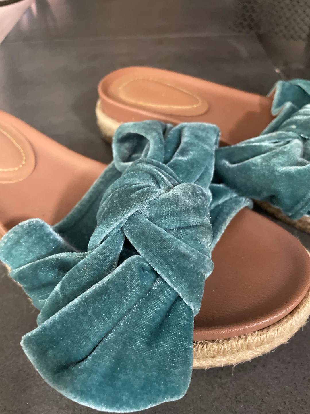 ZARA WOMAN Teal Velvet Knot Slides Espadrille Sandals - photo 2