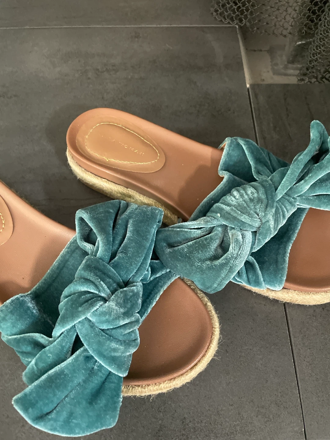 ZARA WOMAN Teal Velvet Knot Slides Espadrille Sandals - photo 3