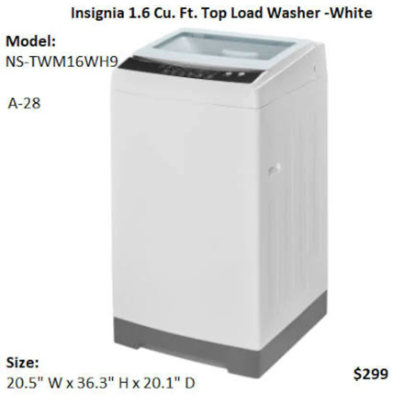 Insignia 1.6 Cu. Ft. Top Load Washer - Portable