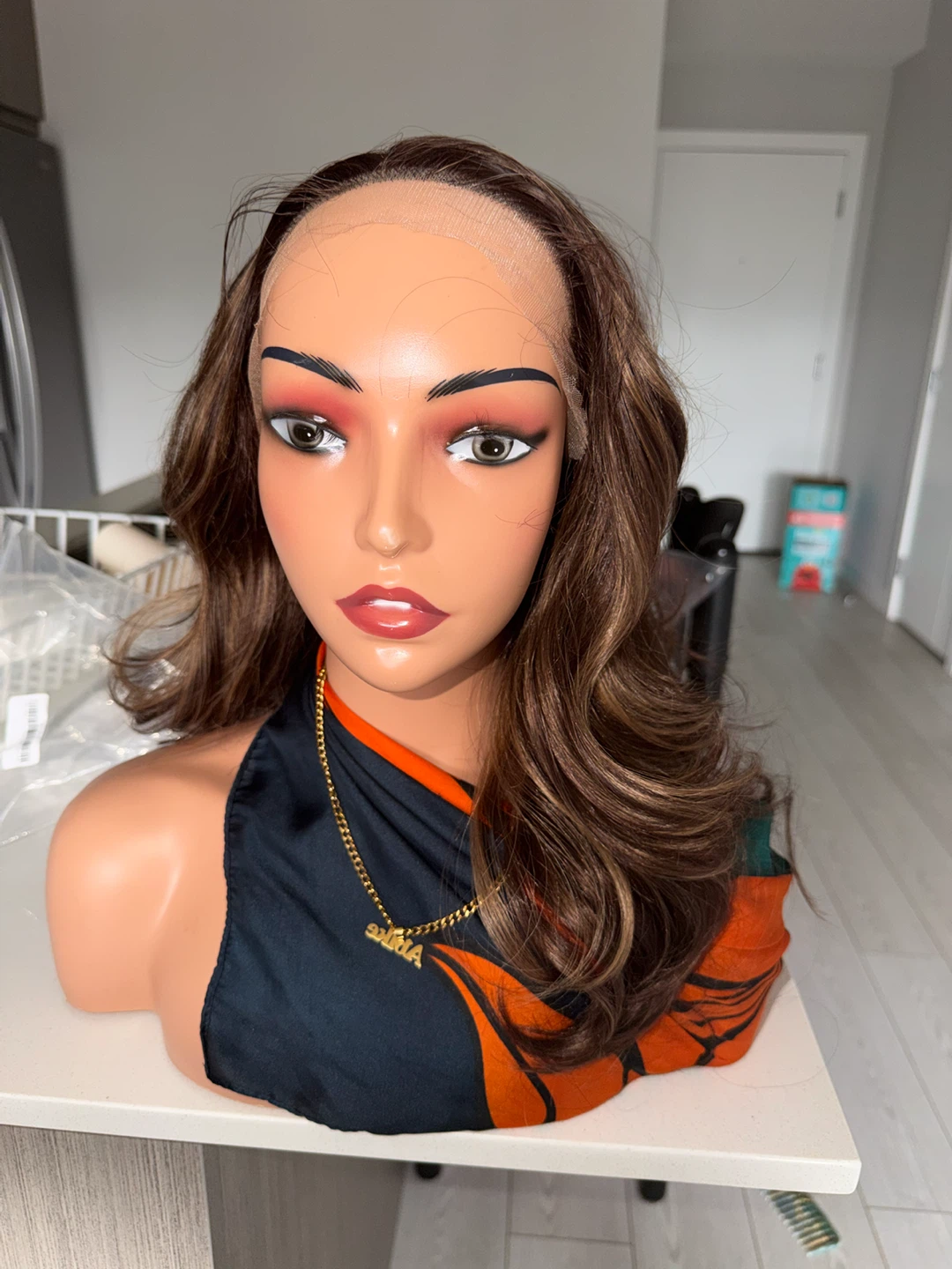 Brown Wig with Blonde Highlights