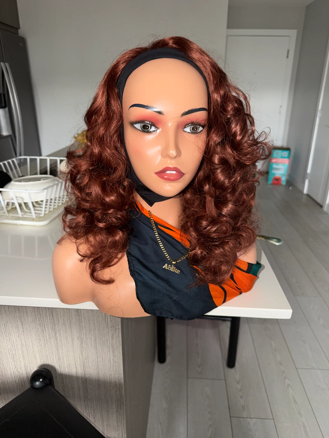 Auburn Curly band Wig