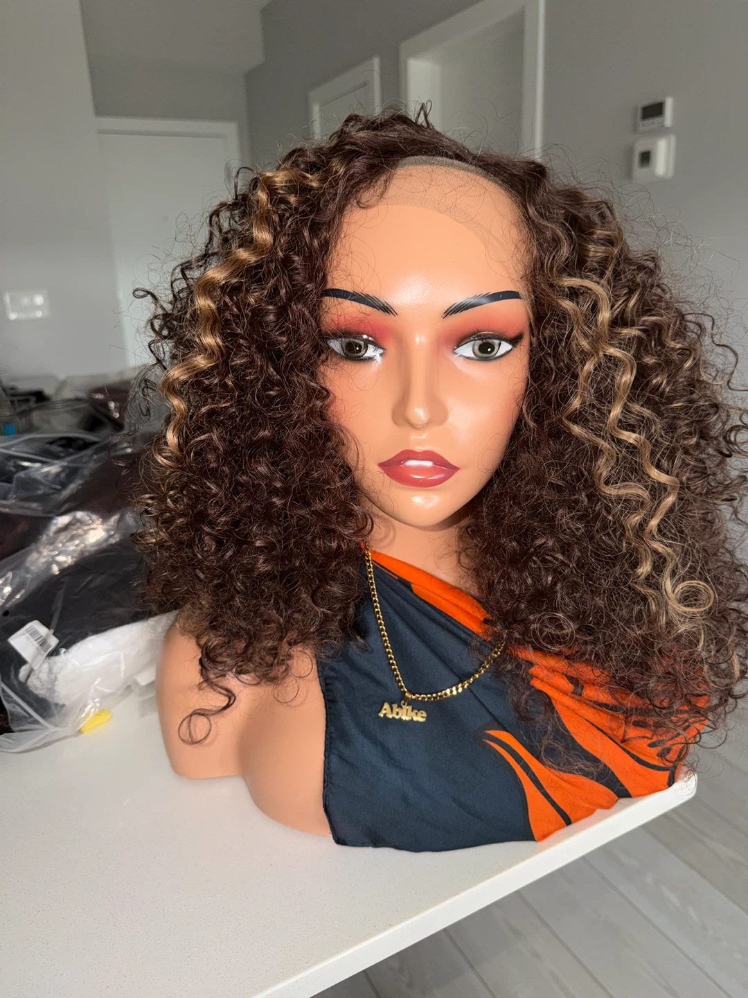 Curly Brown and Blonde Highlight Wig