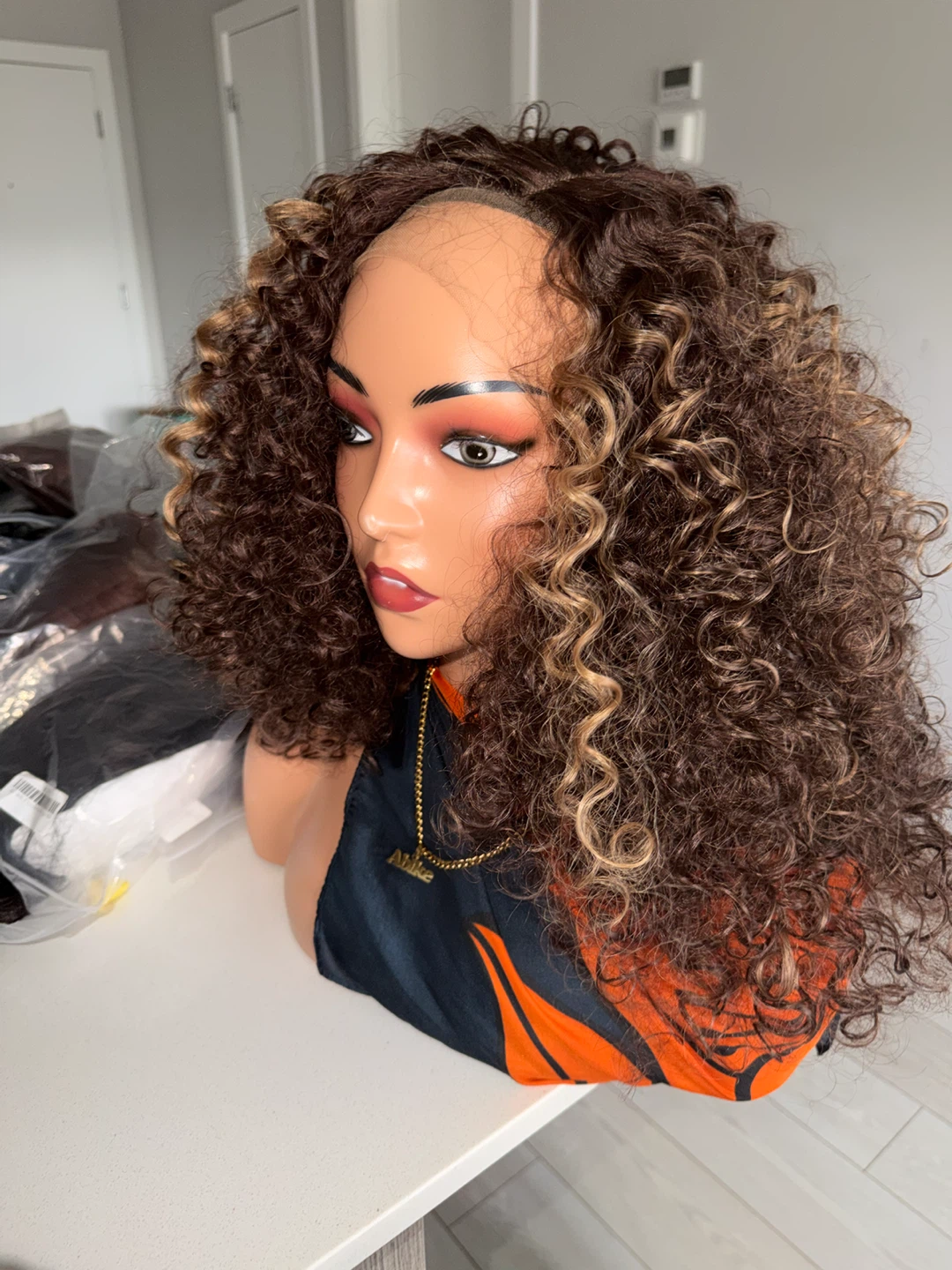 Curly Brown and Blonde Highlight Wig - photo 2
