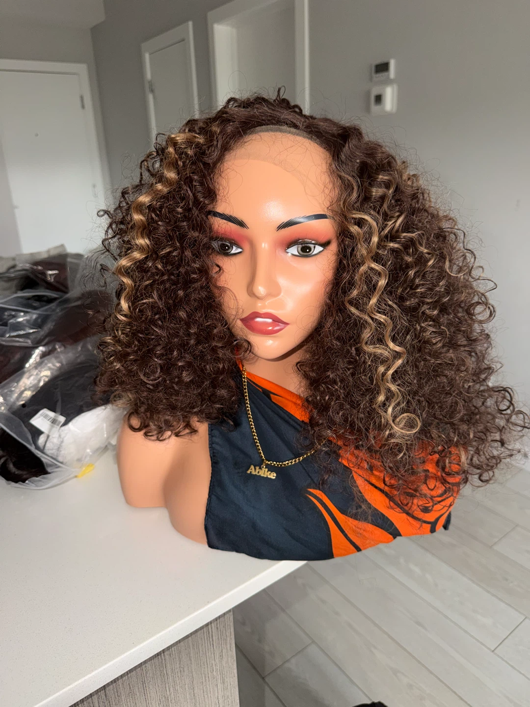 Curly Brown and Blonde Highlight Wig - photo 3