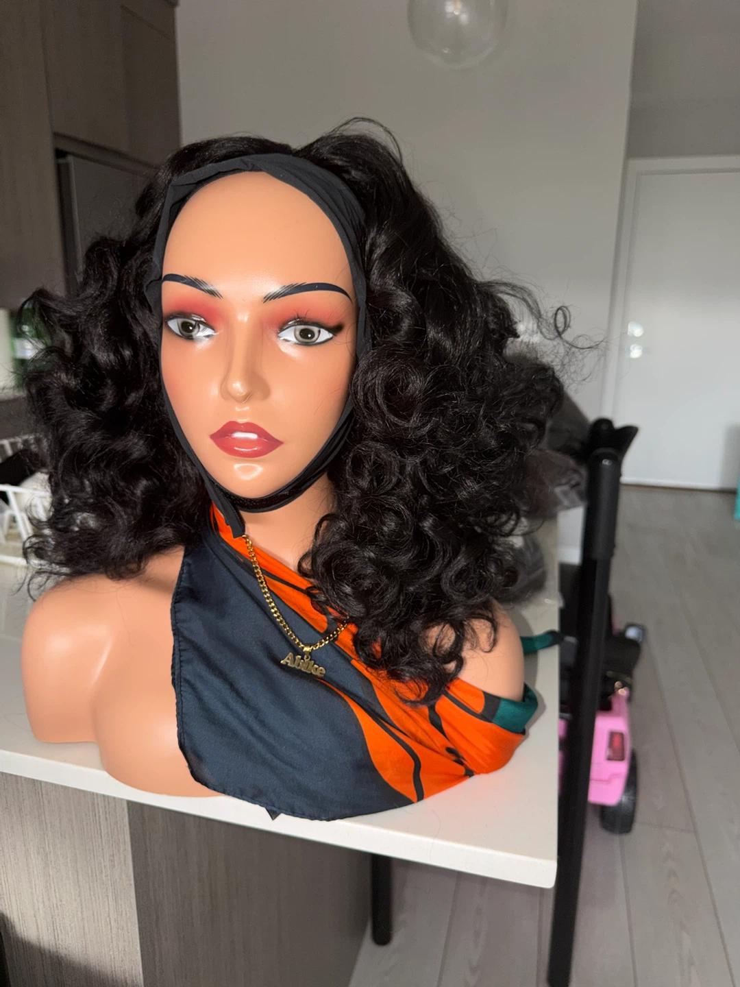 Black Curly Wig with Headband