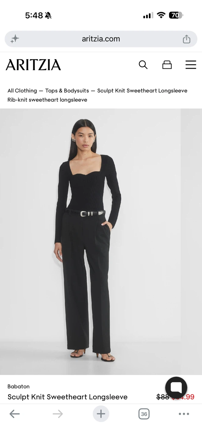 Aritzia Babaton Sculpt Knit Sweetheart Longsleeve - Black