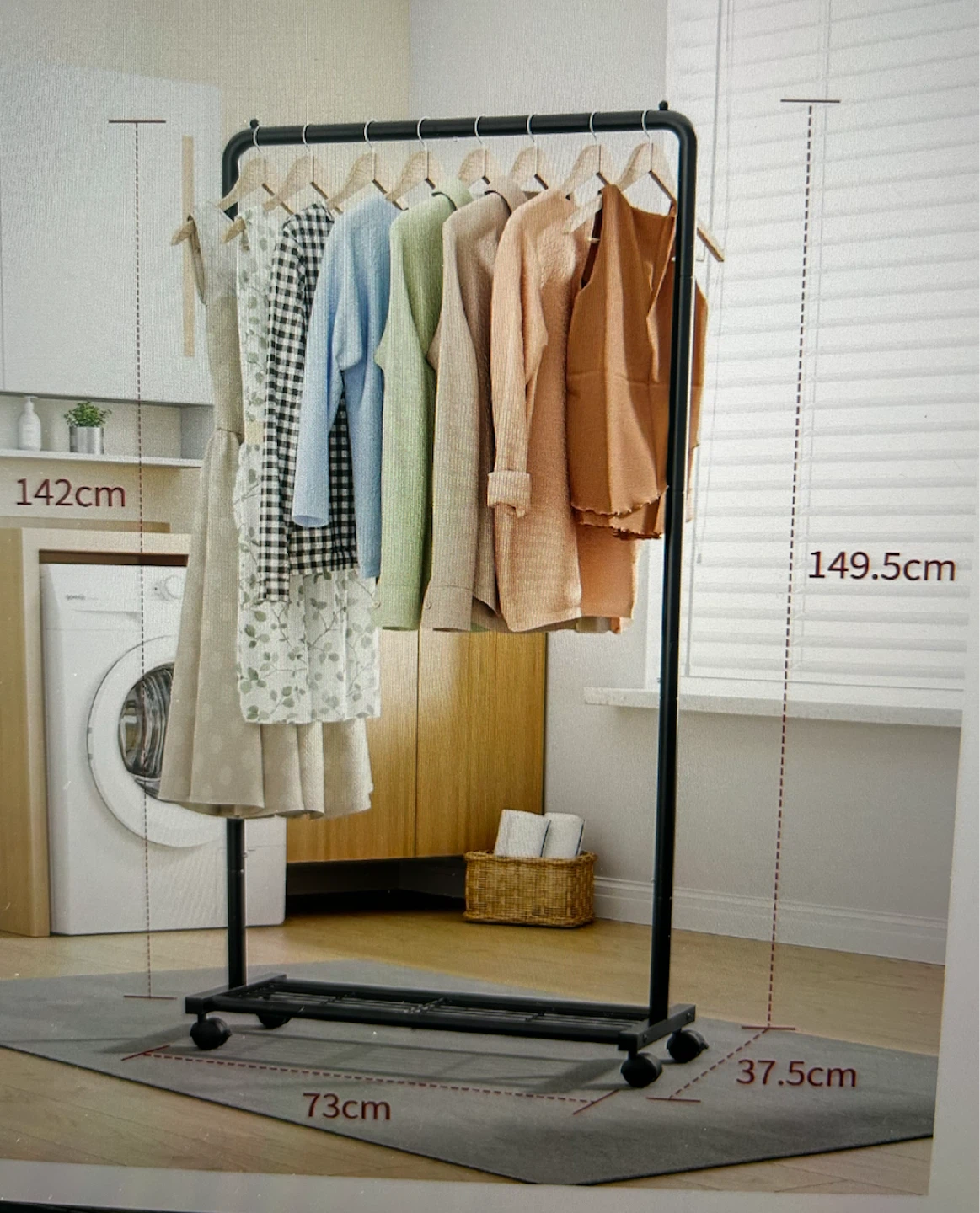 Black Metal Rolling Garment Rack (As is) - photo 3