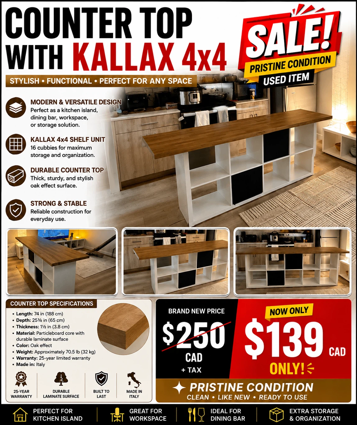 KALLAX 4x4 Countertop Island