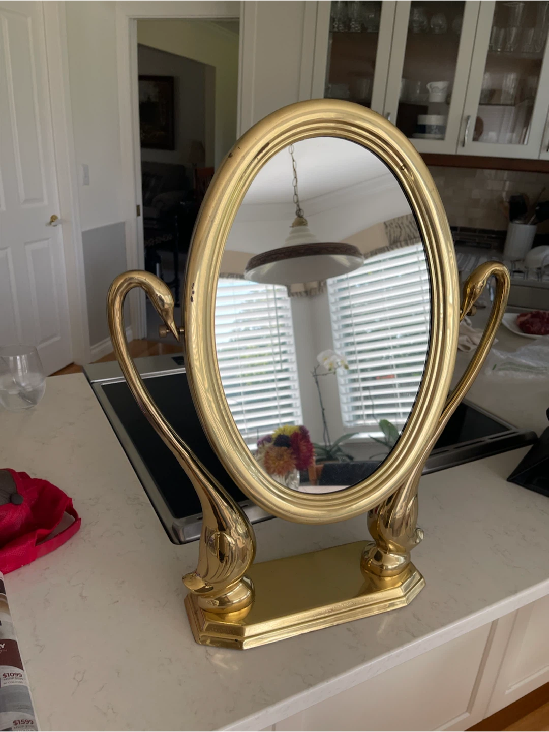 Vintage Brass Swan Vanity Mirror