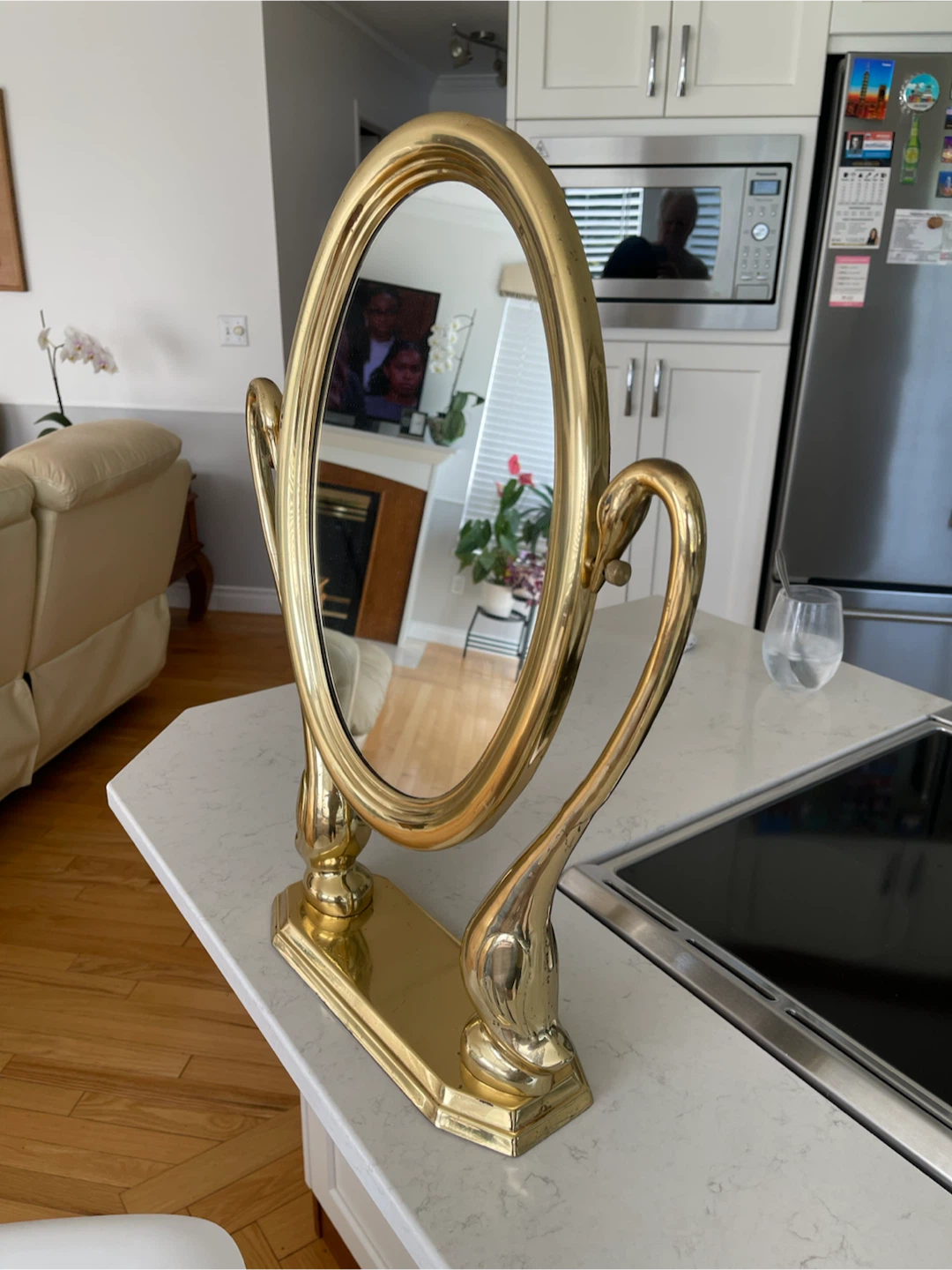 Vintage Brass Swan Vanity Mirror - photo 2