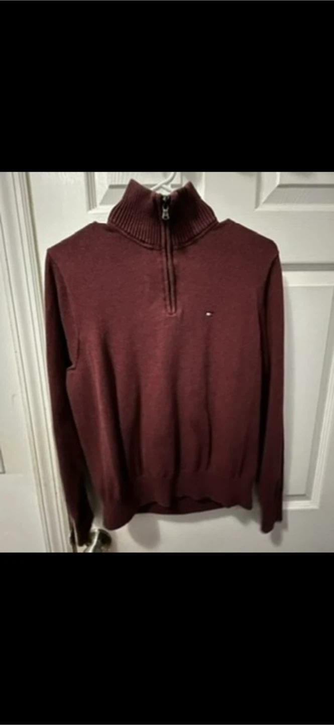 Tommy Hilfiger Men's Burgundy 1/4 Zip Sweater - photo 5