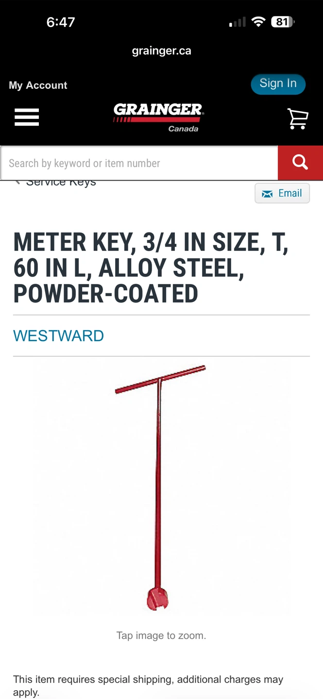Westward Meter Key, 3/4 In Size, 60 In L