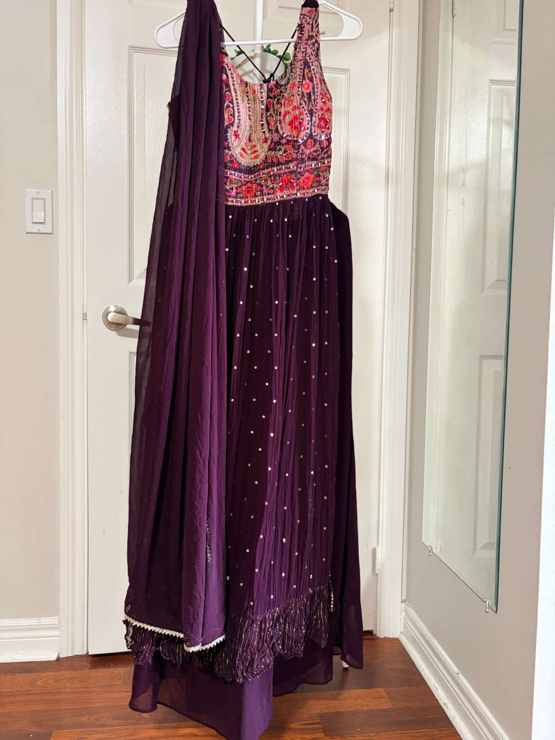 Purple Embroidered Sharara Dupatta Set