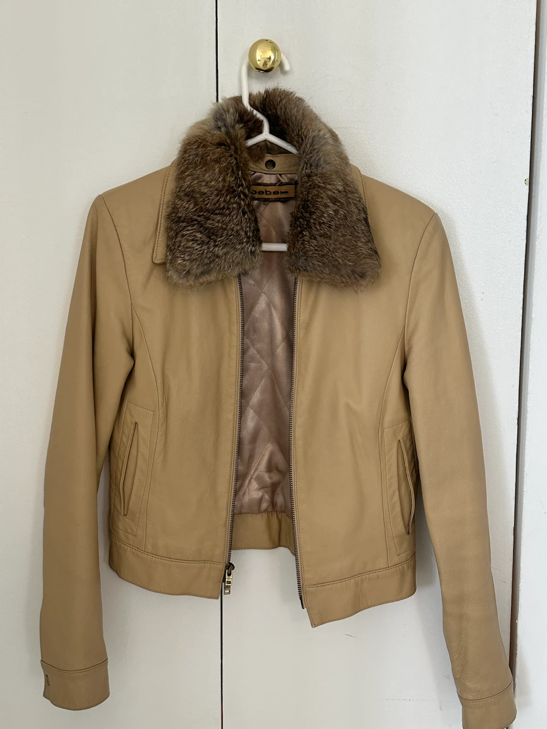 Bebe Leather Jacket with Fur Collar