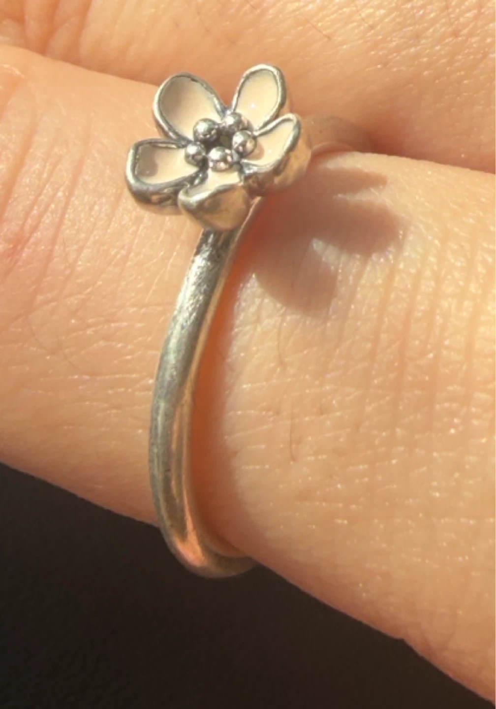 Pandora Cherry Blossom Pink Enamel Flower Ring size 56