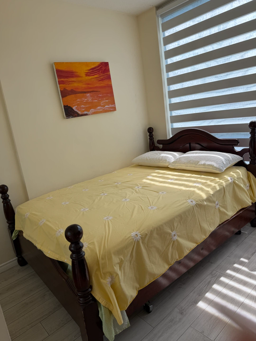 Solid wood head board, foot board and side boards .