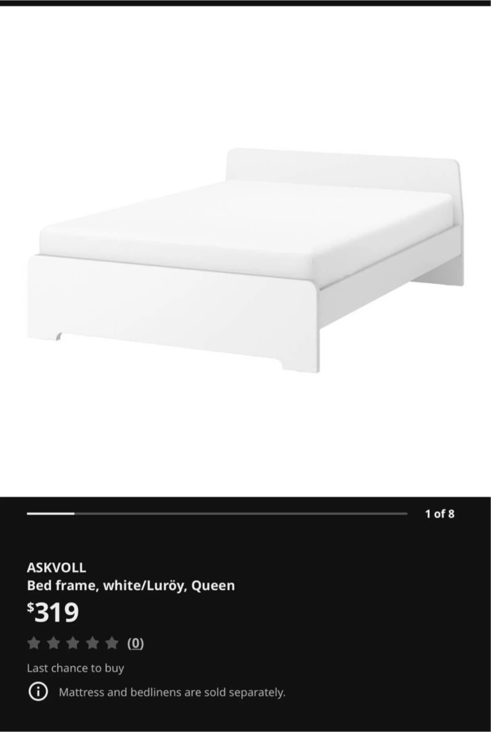 IKEA ASKVOLL Queen Bed Frame and mattress - White - photo 2