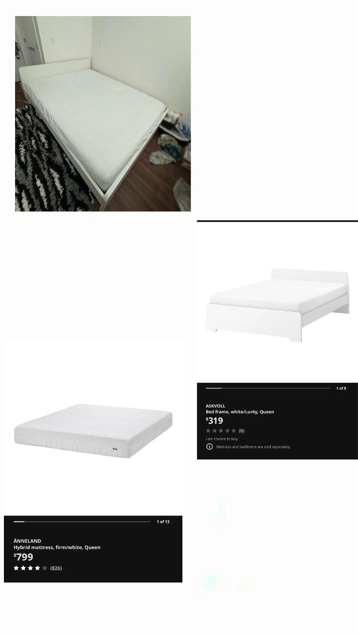 IKEA ASKVOLL Queen Bed Frame and mattress - White - photo 3