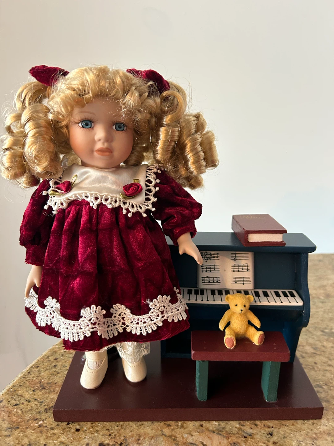 Doll with Piano and Teddy Bear