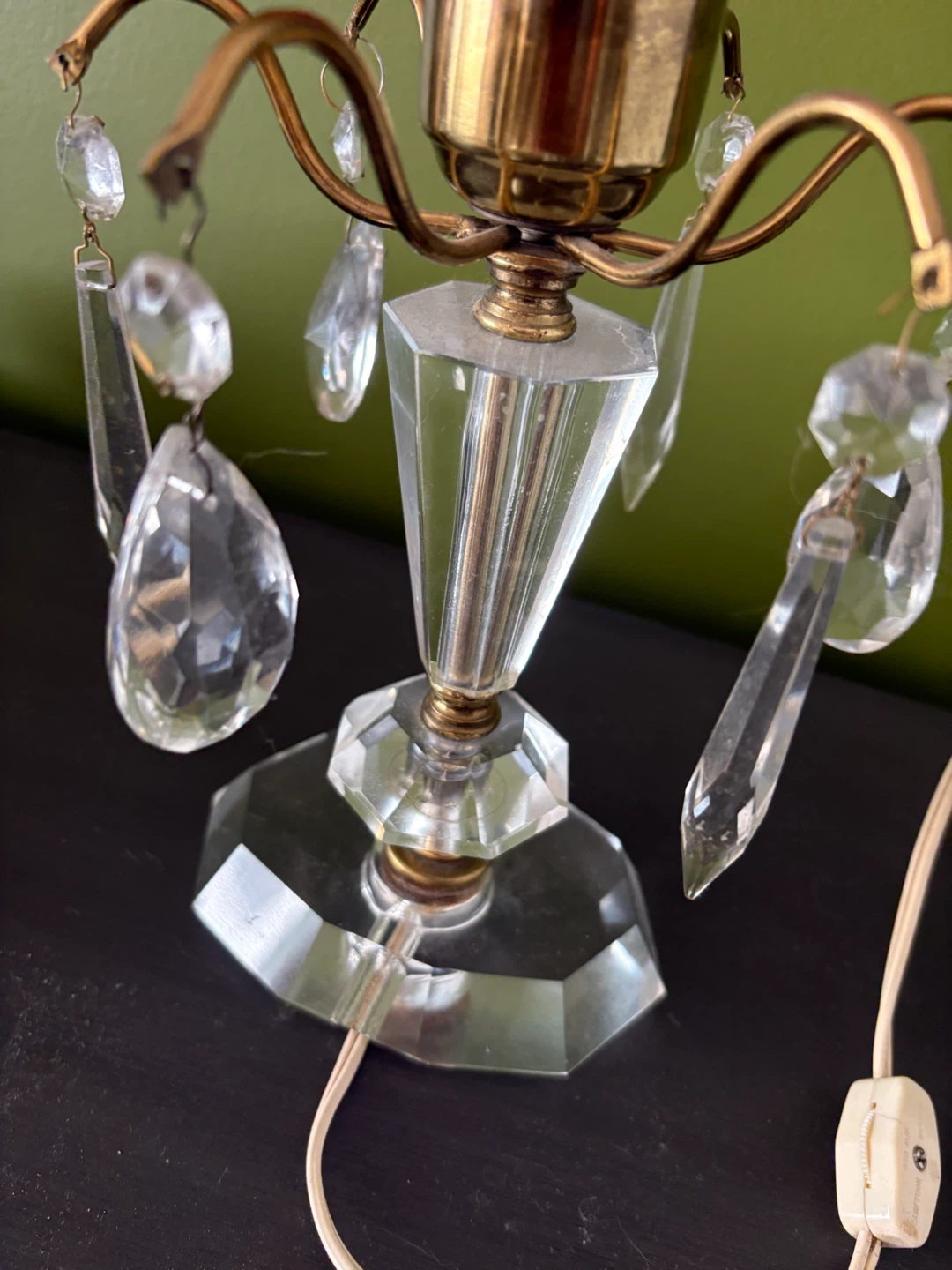 Antique Cranberry etched Glass Crystal Table Lamp - photo 4