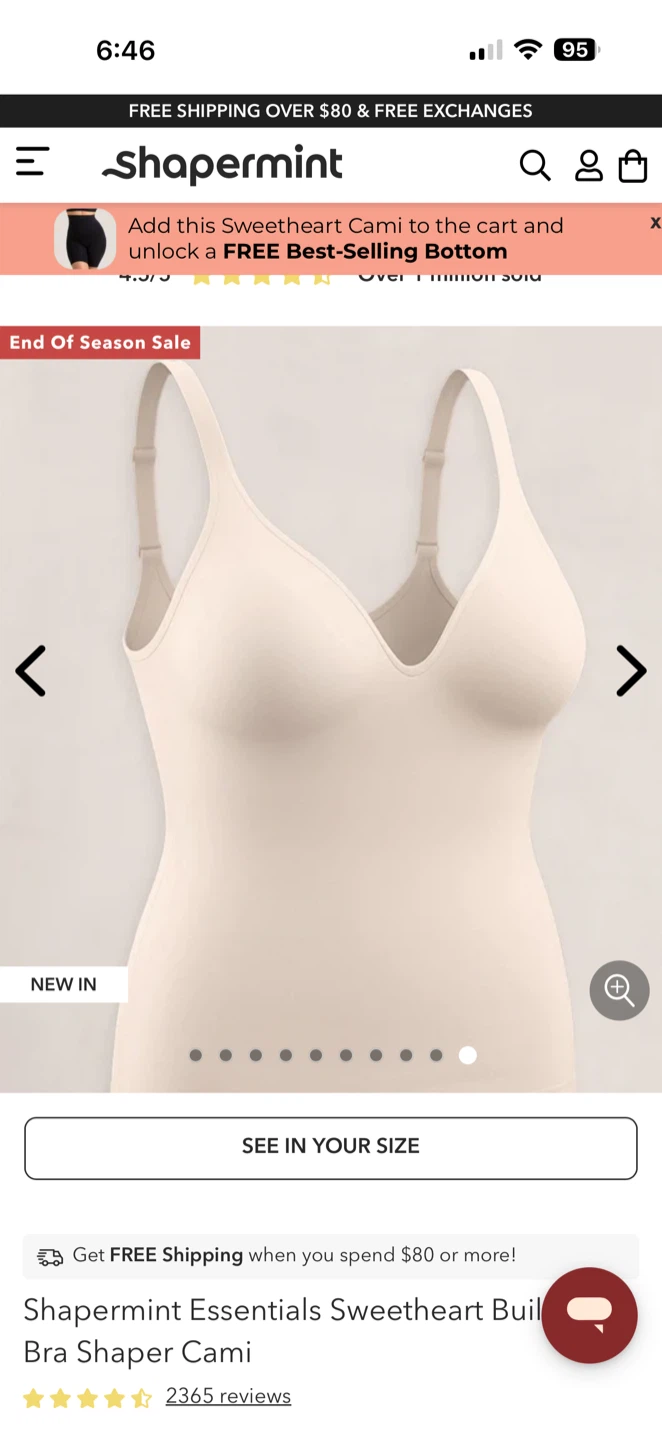 Shapermint Essentials Sweetheart Built-In Bra Shaper Cami