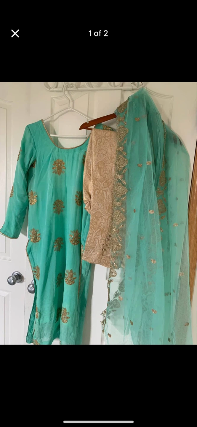 Beautiful teal embroidered suit 3 piece trouser