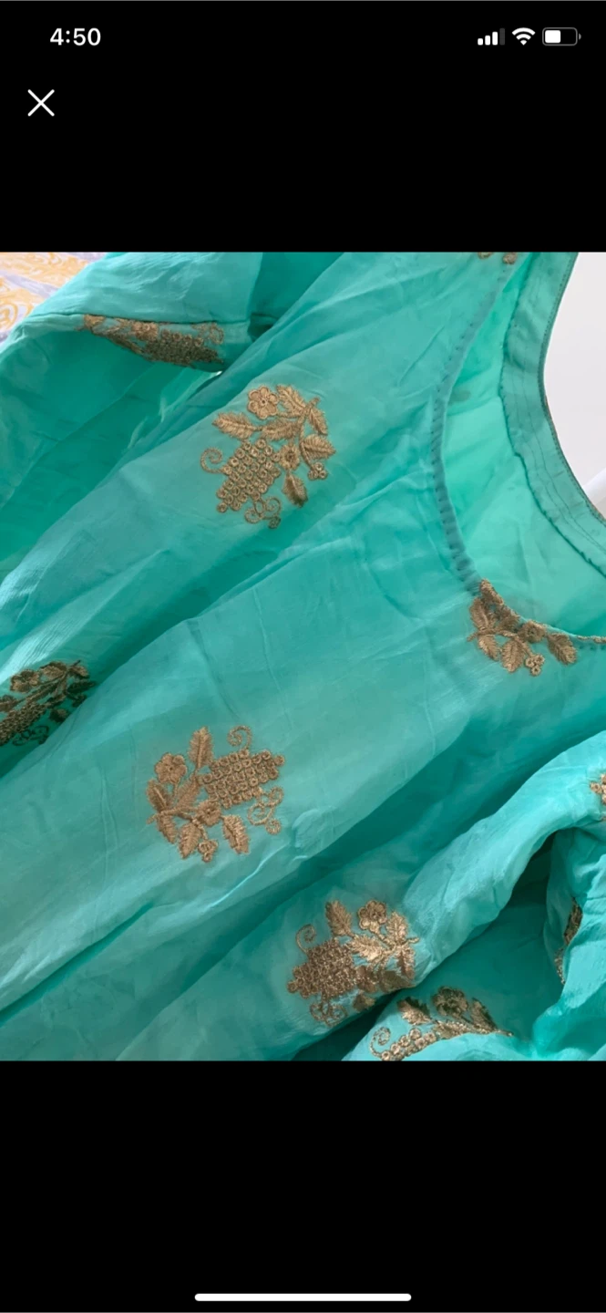 Beautiful teal embroidered suit 3 piece trouser - photo 2