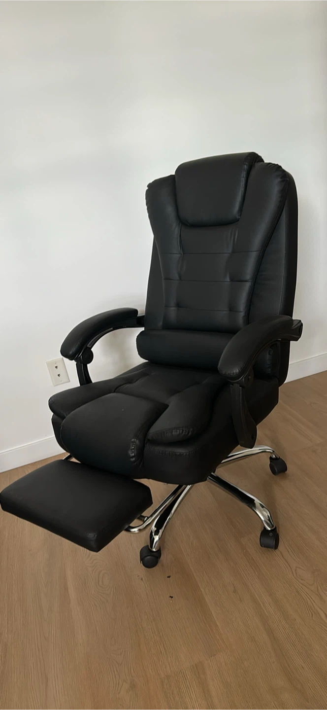 Black Faux Leather Office Chair with Footrest - photo 2