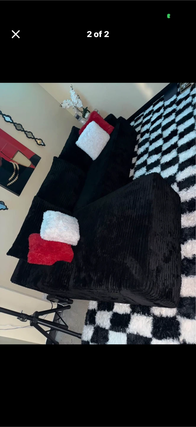 Black Sectional Sofa with Cushions