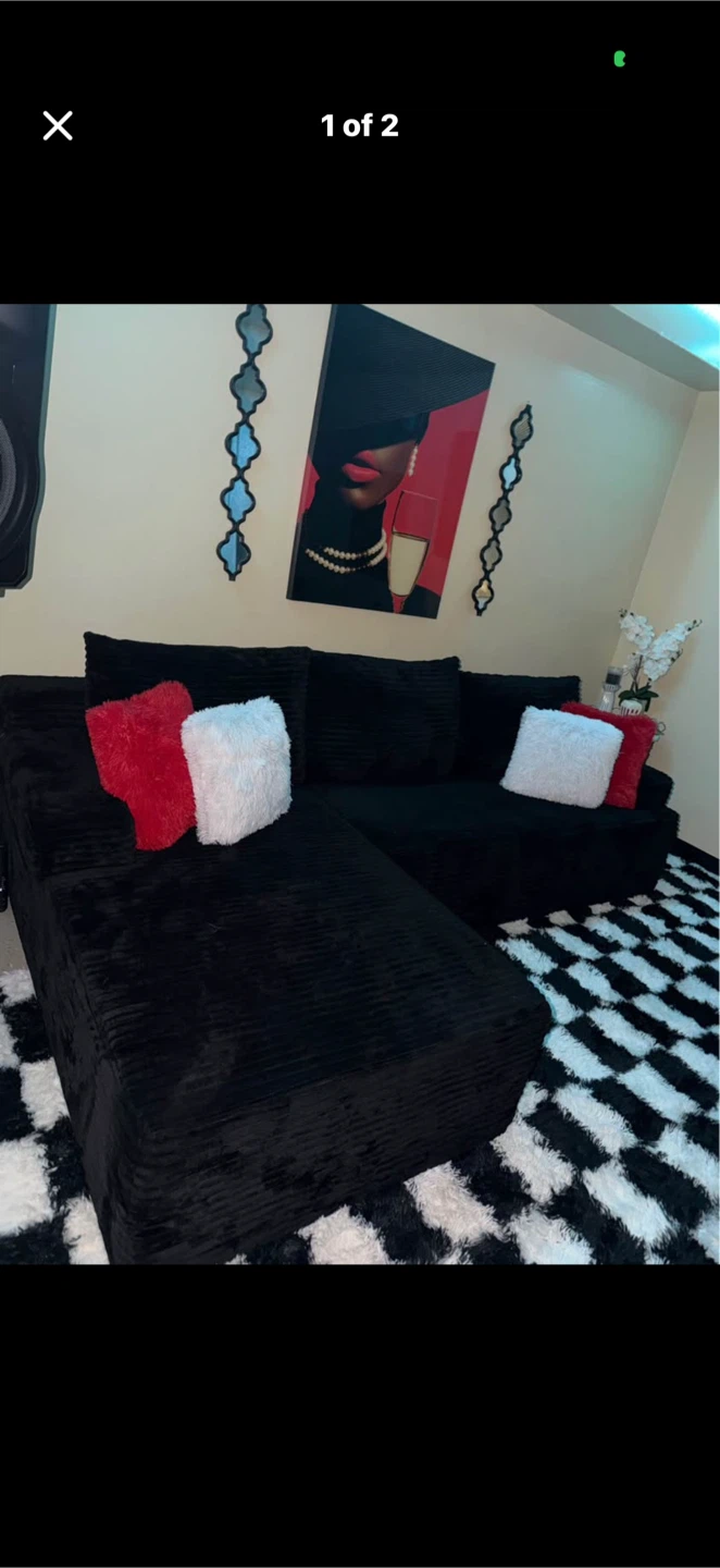 Black Sectional Sofa with Cushions - photo 2