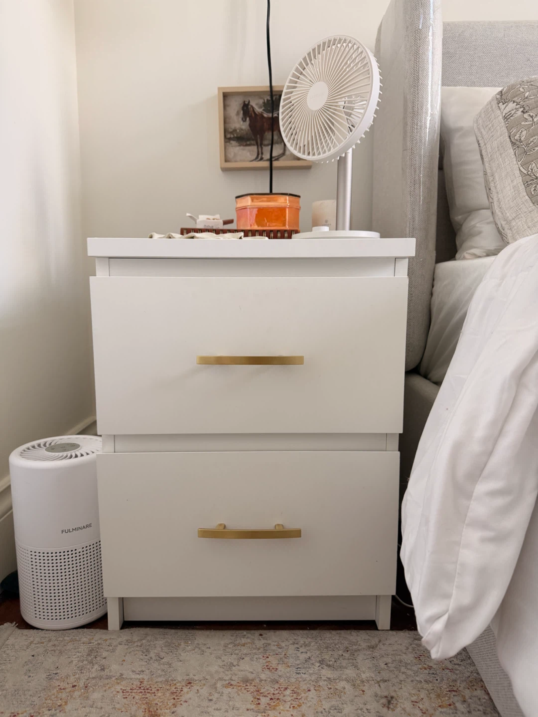 2 White Two-Drawer Nightstand with Gold Handles