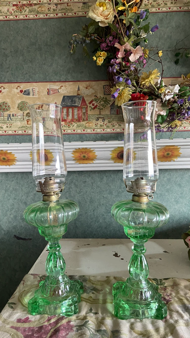 Green Glass Candlestick Lamps - Pair - photo 2