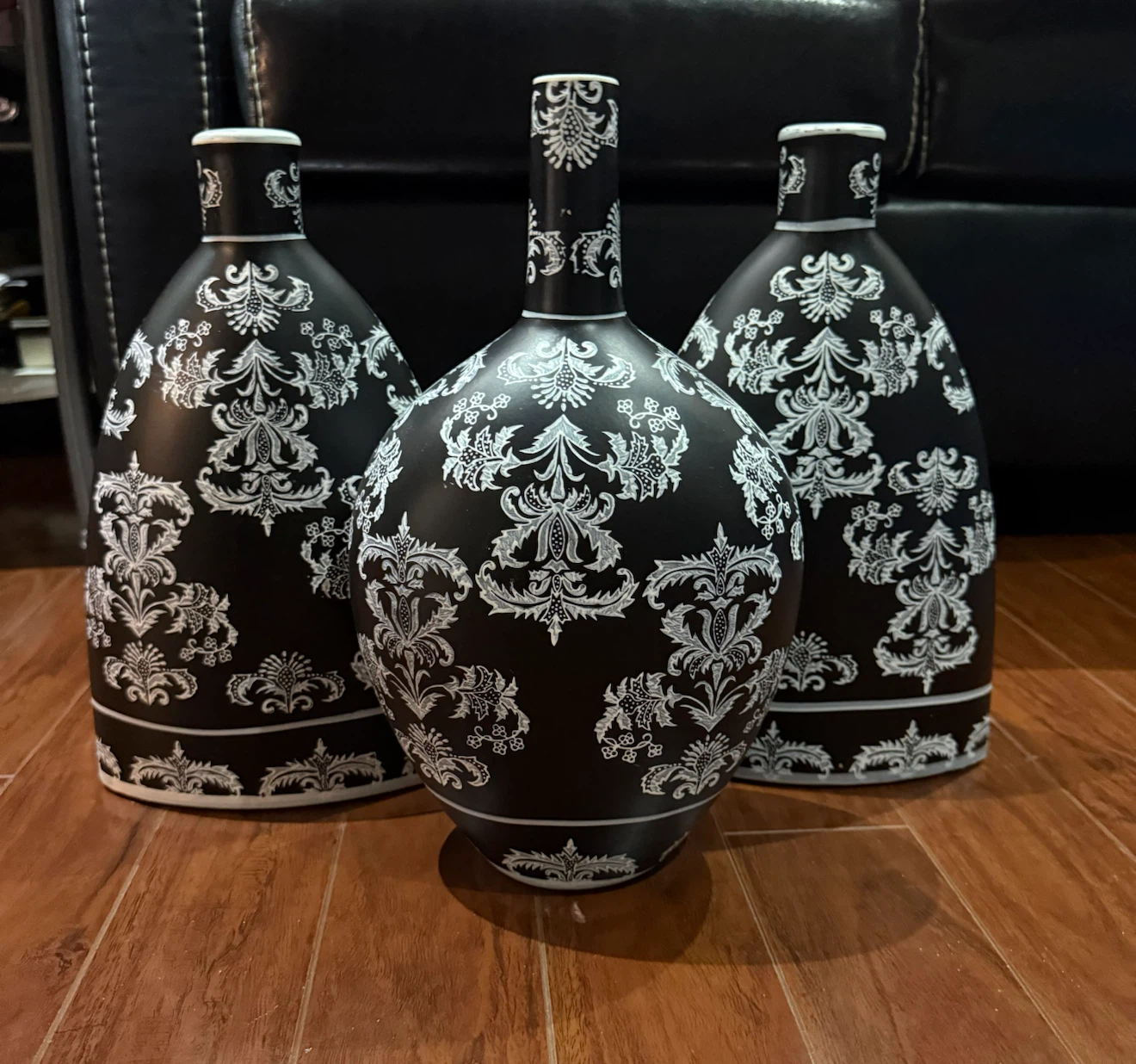 Set of 3 Black and White Pattern Vases