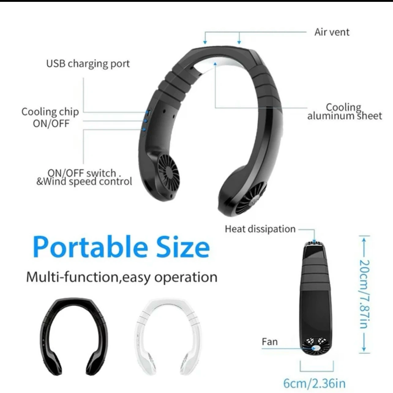 Brand New -Personal Portable Neck Fan - Black / USB Rechargeable - photo 5