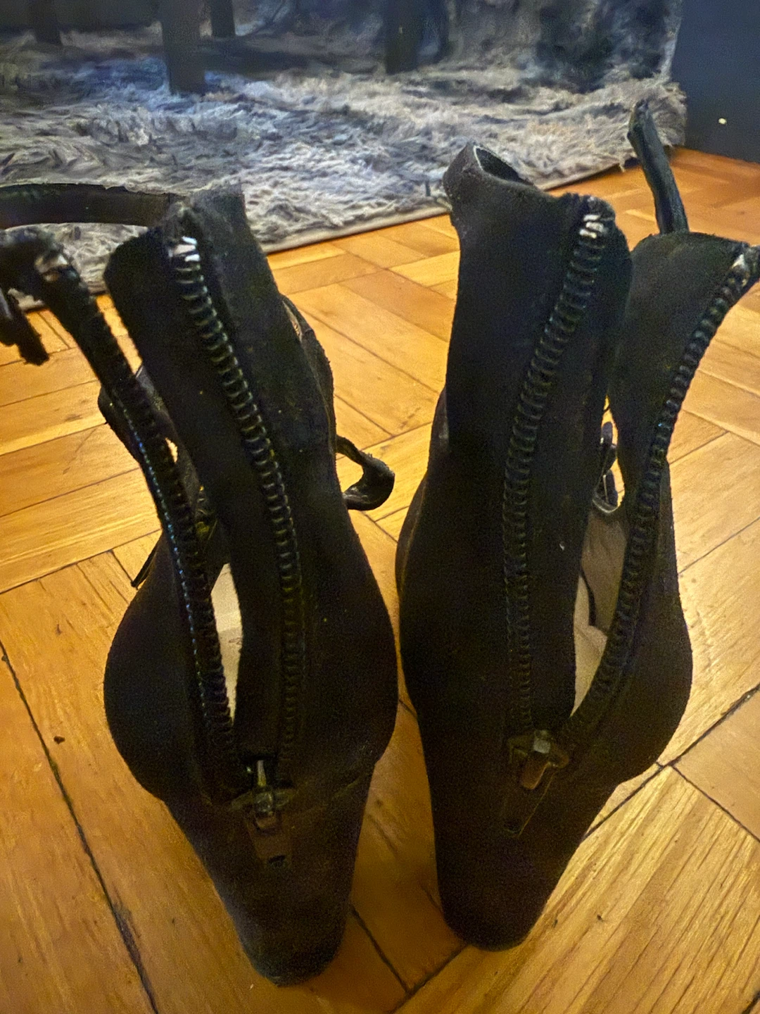 Black Strappy Peep Toe Heels with Zipper Back - photo 4