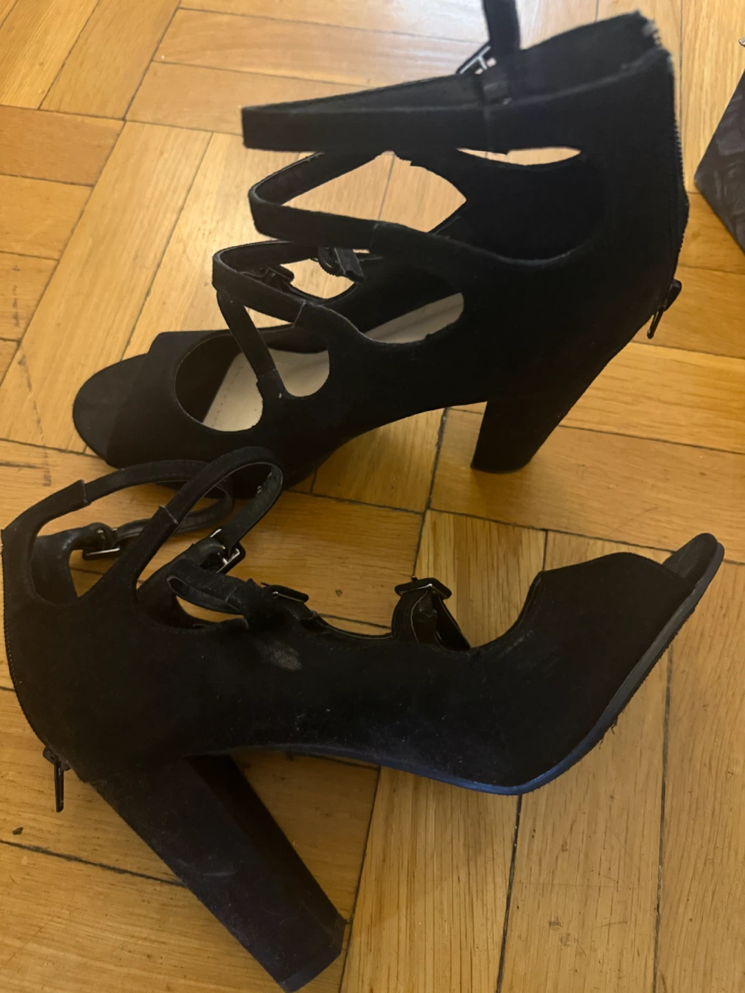 Black Strappy Peep Toe Heels with Zipper Back - photo 5