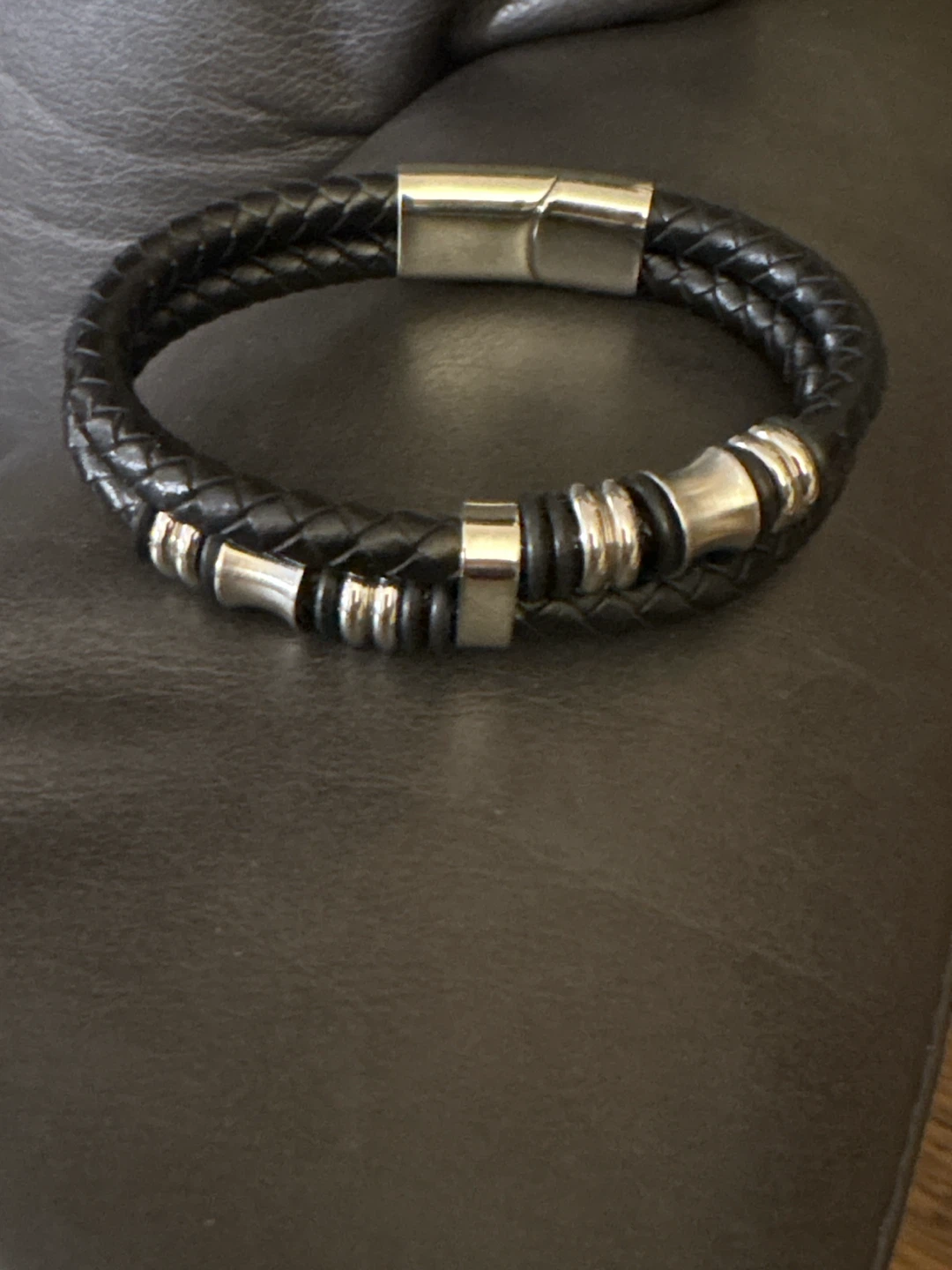 Men's Leather Bracelet with Stainless Steel Clasp