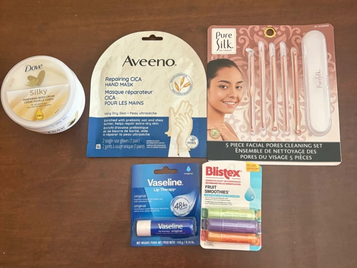 Cosmetics: Dove, Aveeno, Pure Silk, etc(All together for $5)