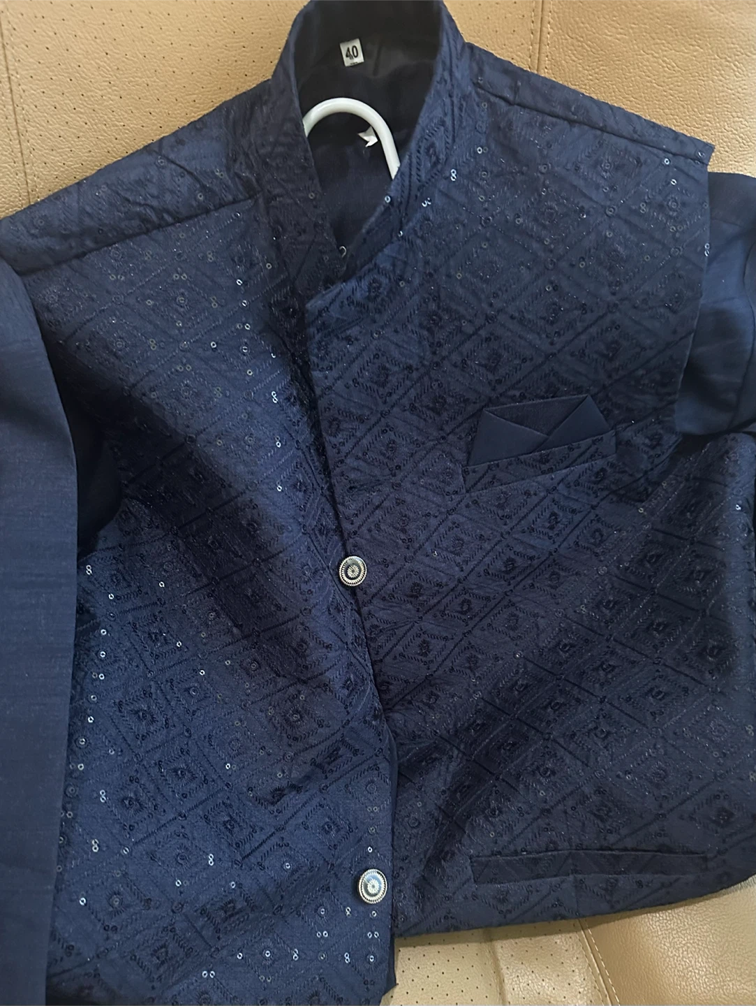 Navy Sequined Nehru Jacket