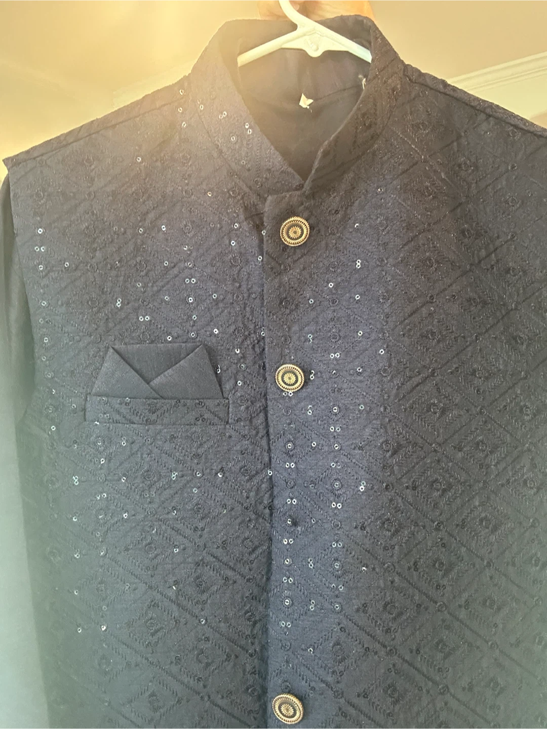 Navy Sequined Nehru Jacket - photo 2