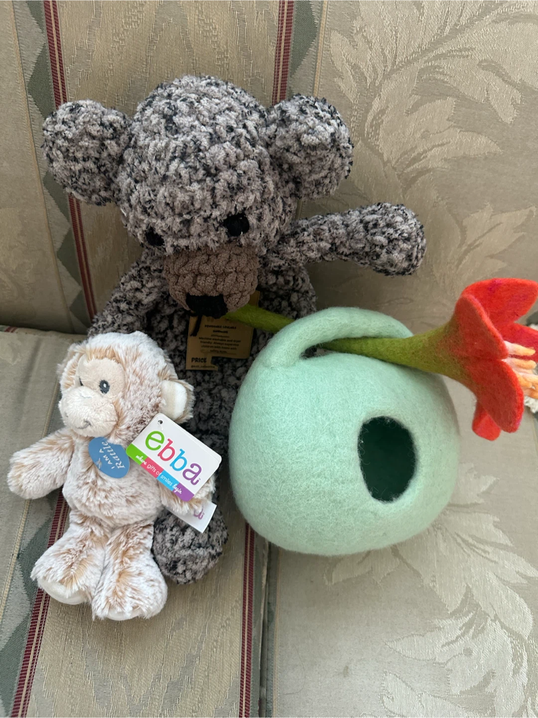 Ebba Mama Rattle Monkey & Grey Teddy Bear Plush Toy