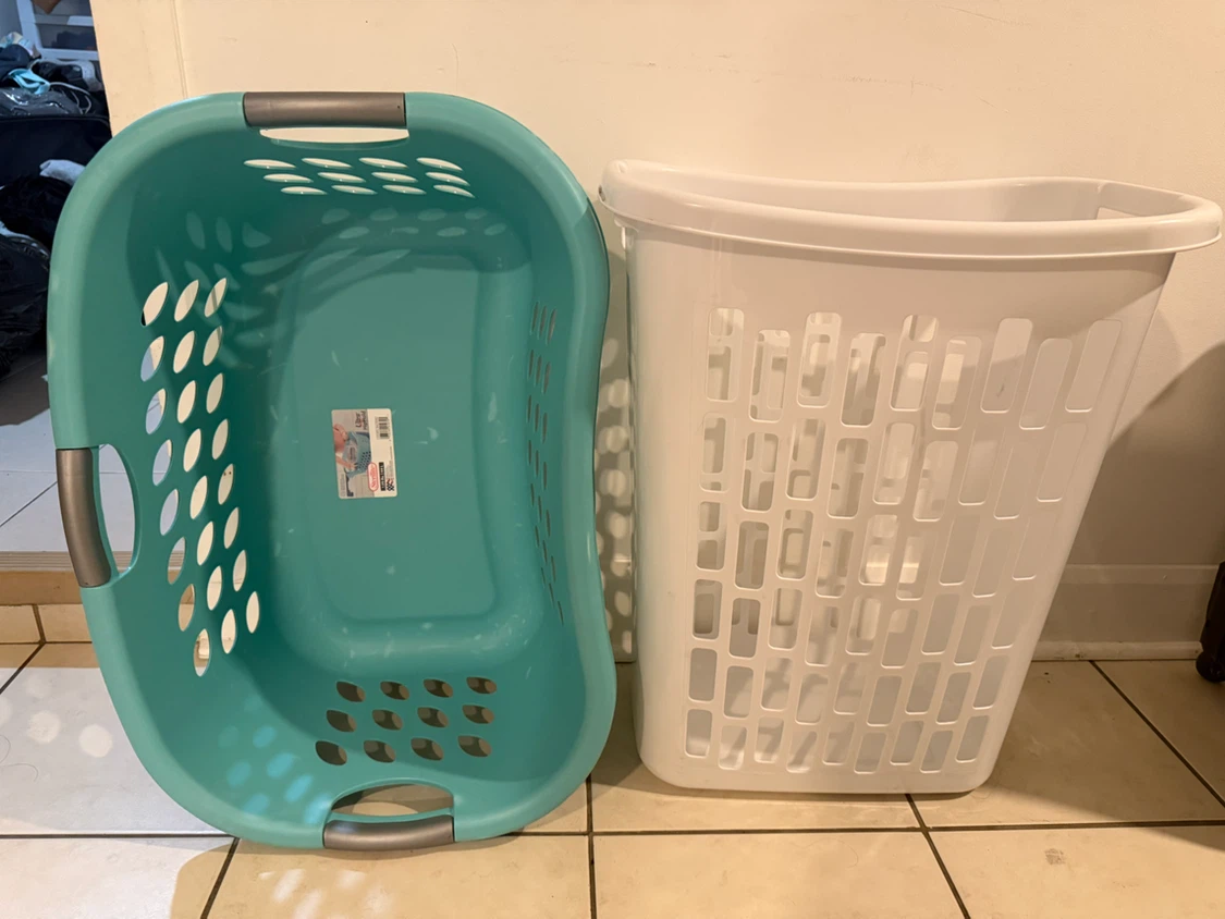 Two Laundry Baskets - Teal and White