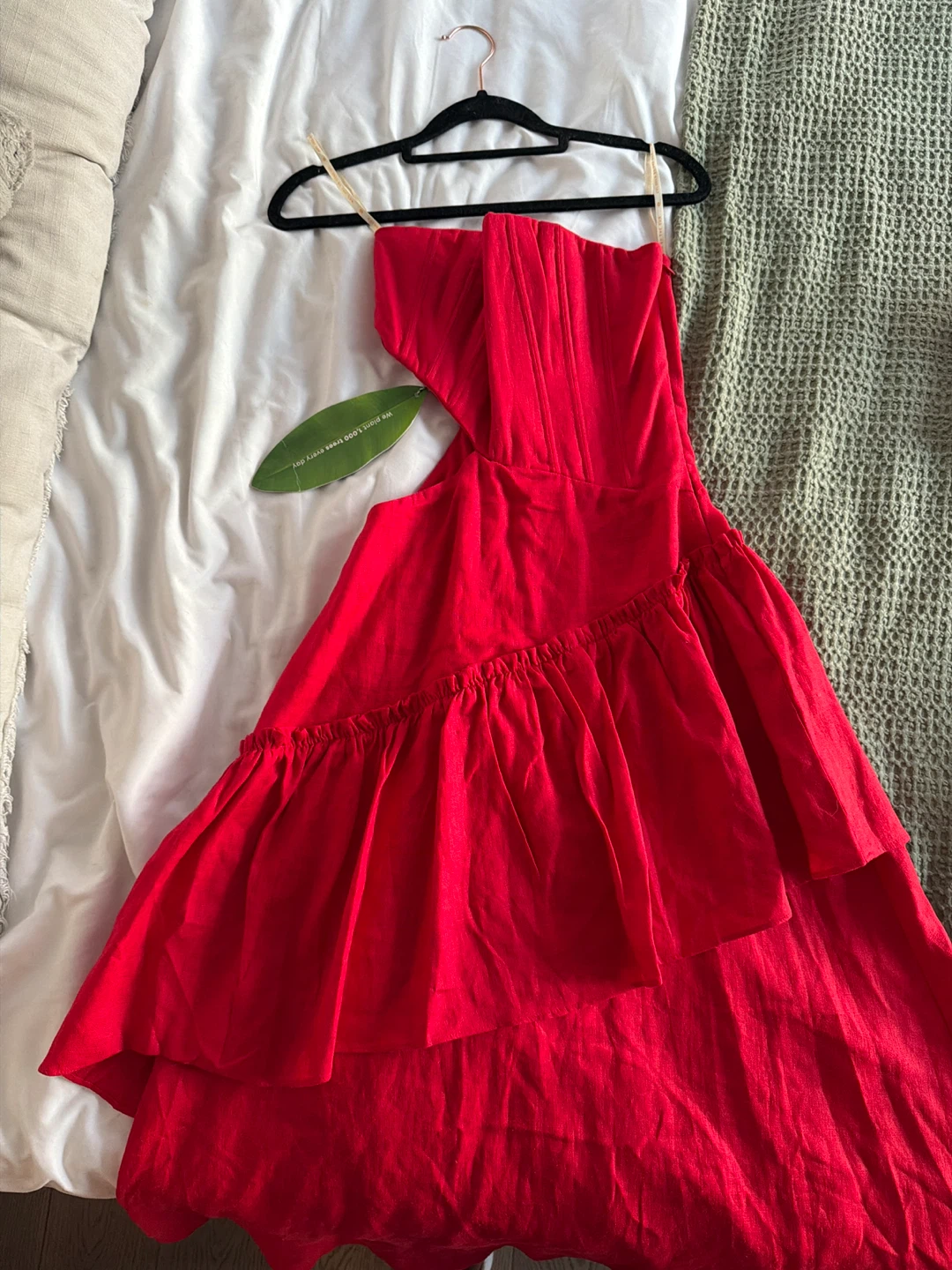 Red Strapless Linen Ruffle Dress | Farm Rio
